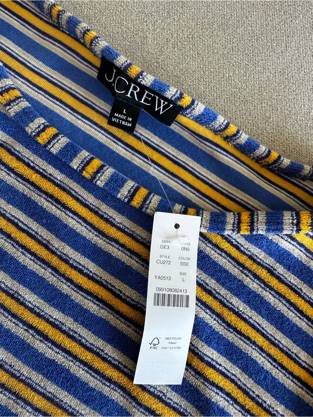 J. Crew Towel Terry T-shirt Dress in Stripe Sunwashed Sea - Picture 9 of 9
